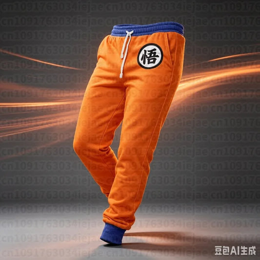 Dragon Ball Orange Jogging Pants - kanji Go and Blue Ankles