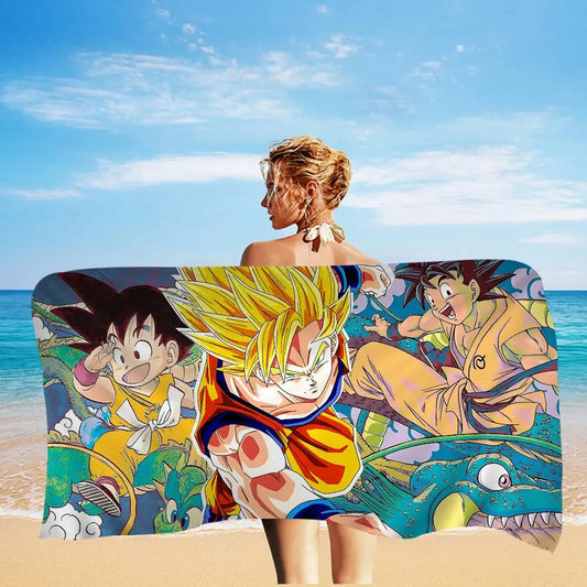 Serviette de plage Dragon Ball - Goku enfant et Super Saiyan