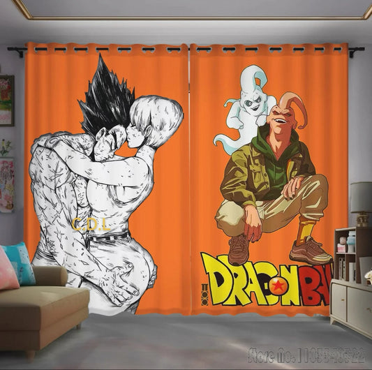 Rideaux orange Dragon Ball - Vegeta Bulma et la famille Brief