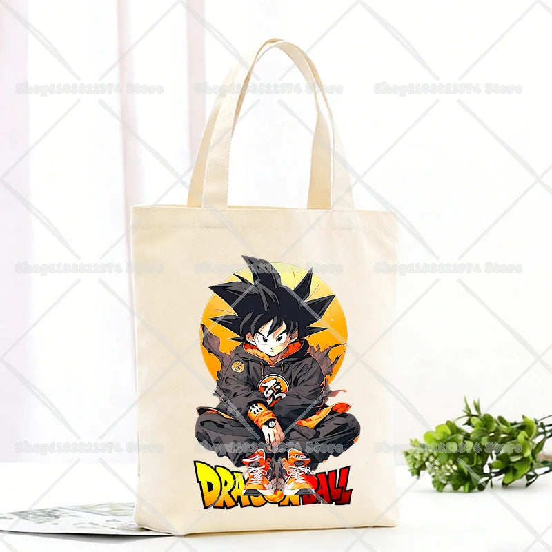 Borsa tote beige Dragon Ball - Goku e scritta verticale