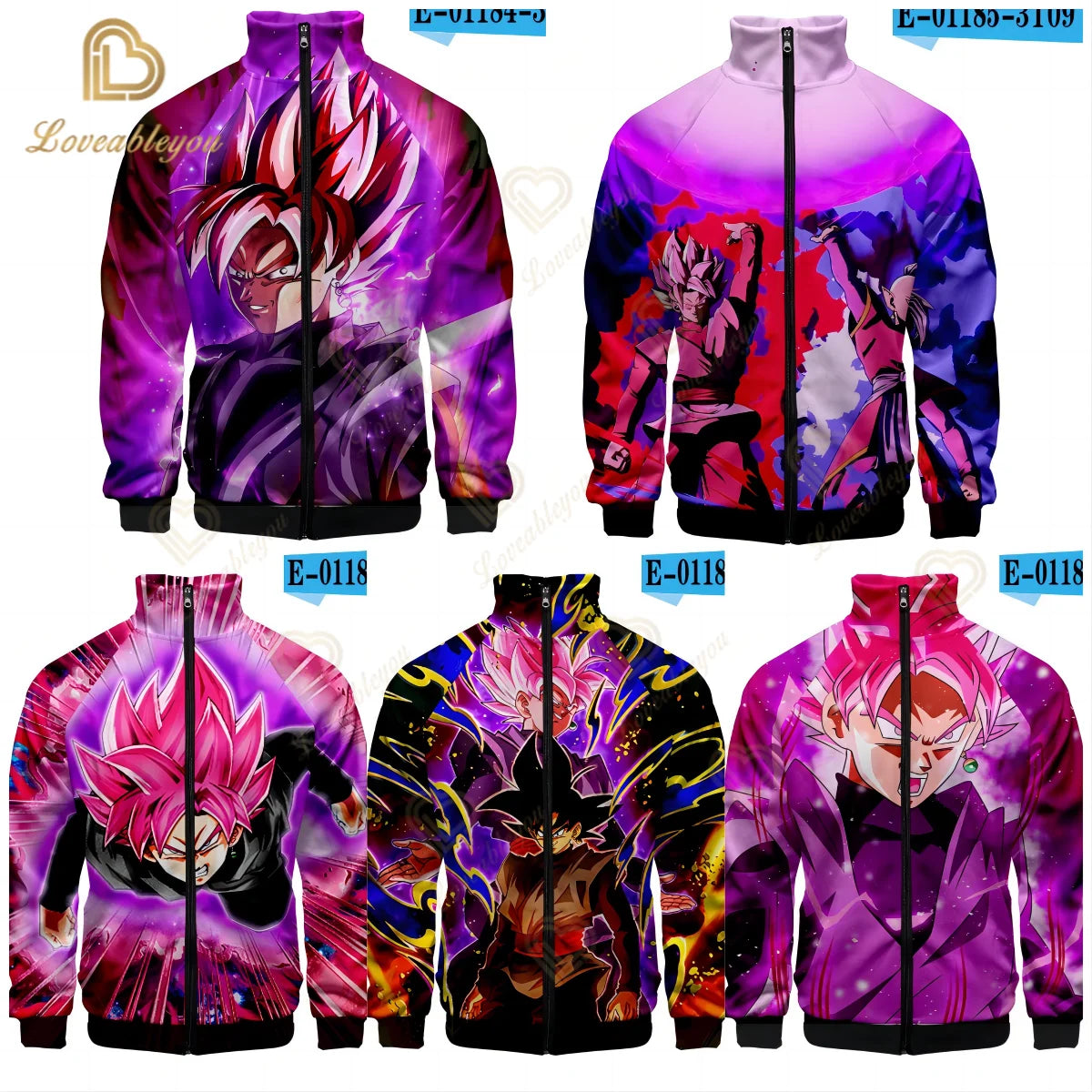 Mehrfarbige Reißverschlussjacke Dragon Ball - Schwarz Goku Rosé hinter Goku