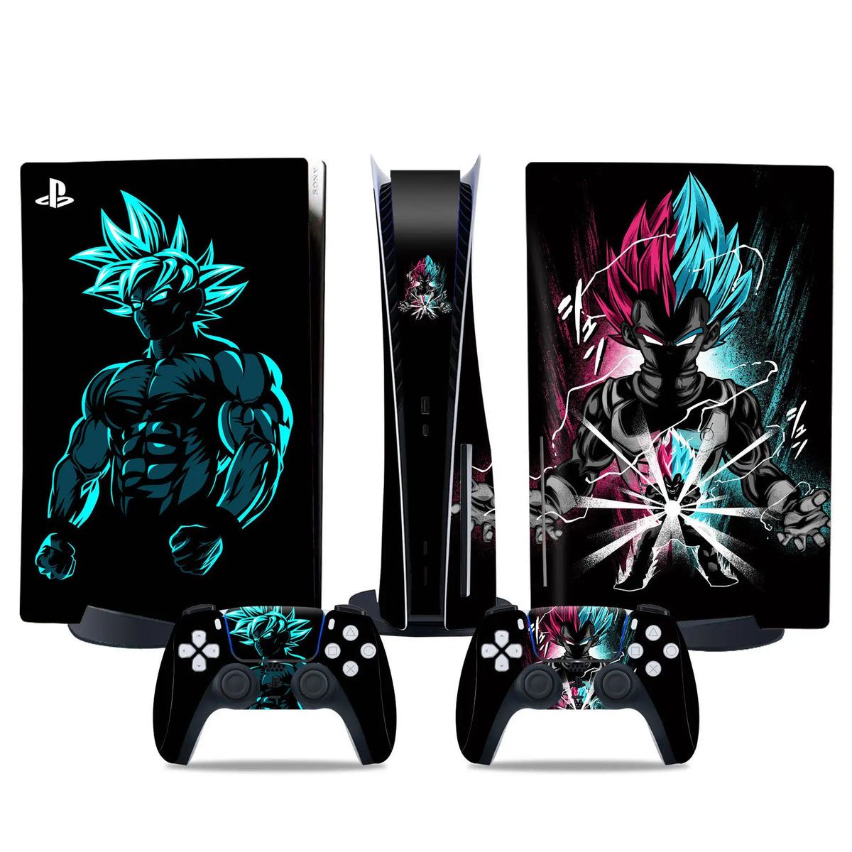 Adesivo PS5 e controller Dragon Ball - Goku Blue e Black Goku Rosé su sfondo nero