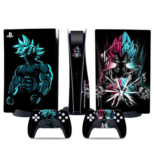 Adesivo PS5 e controller Dragon Ball - Goku Blue e Black Goku Rosé su sfondo nero