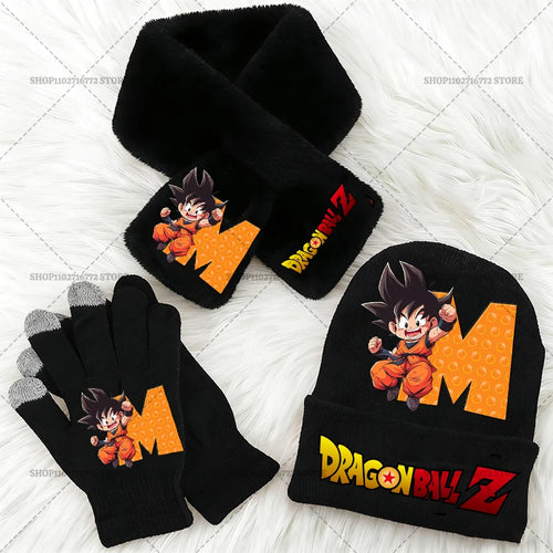 Schwarzer Dragon Ball Schal und Handschuhe - Goku Chibi und Buchstabe M