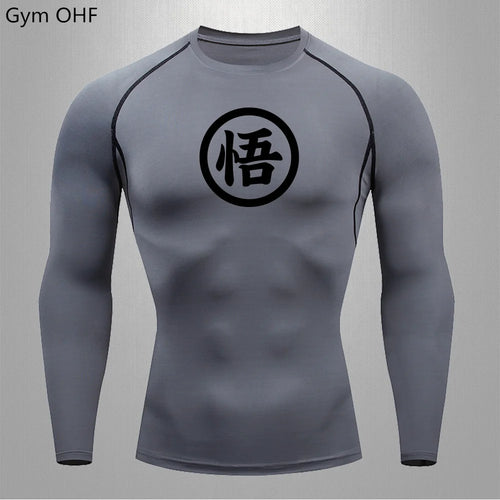 Graues Sportoberteil mit langen Ärmeln Dragon Ball - kanji Go black