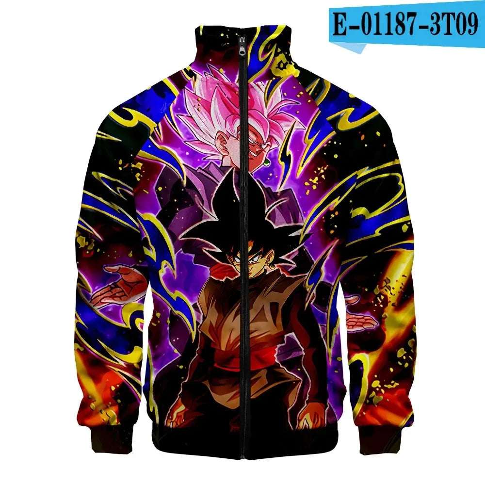 Mehrfarbige Reißverschlussjacke Dragon Ball - Schwarz Goku Rosé hinter Goku
