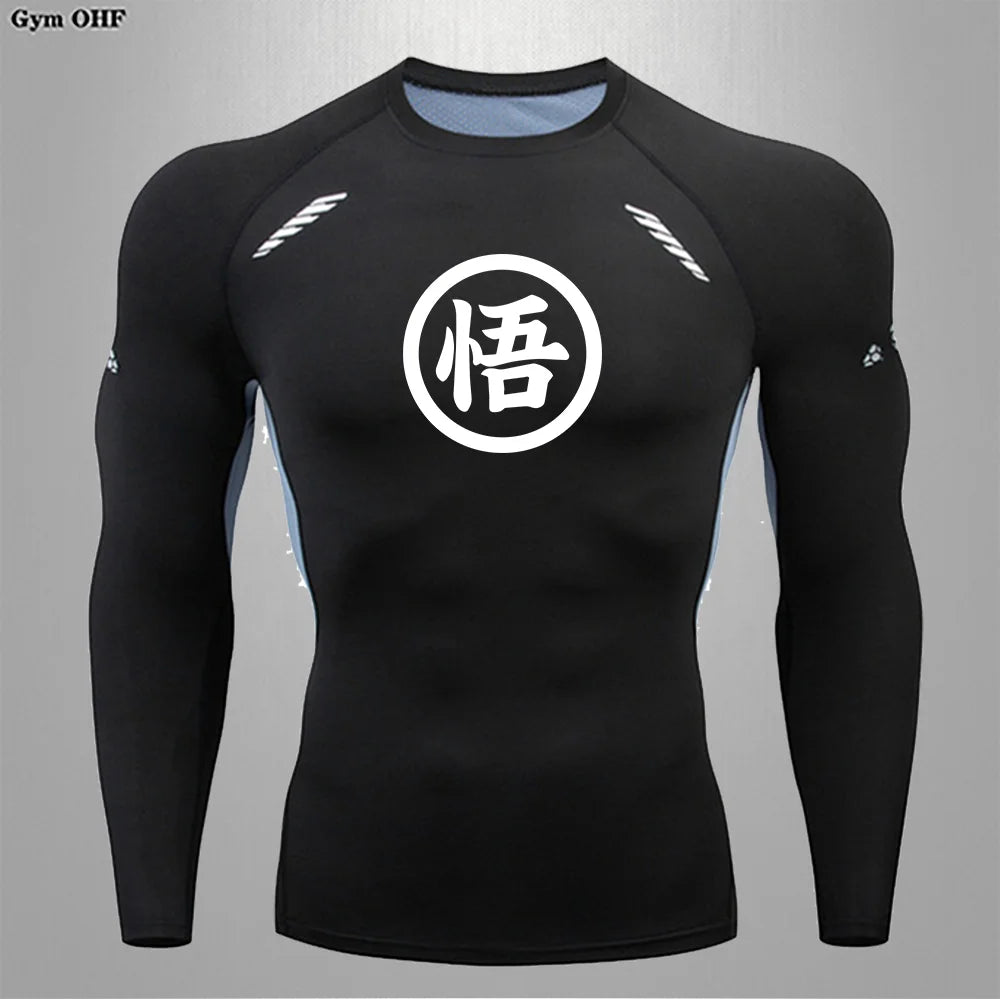 Graues Sportoberteil mit langen Ärmeln Dragon Ball - kanji Go black
