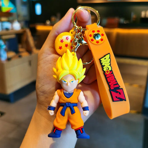 Dragon Ball Goku Super Saiyan keychain with orange lanyard