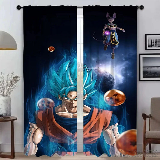Schwarze Vorhänge Dragon Ball - Goku Blue Beerus und Kristallkugeln
