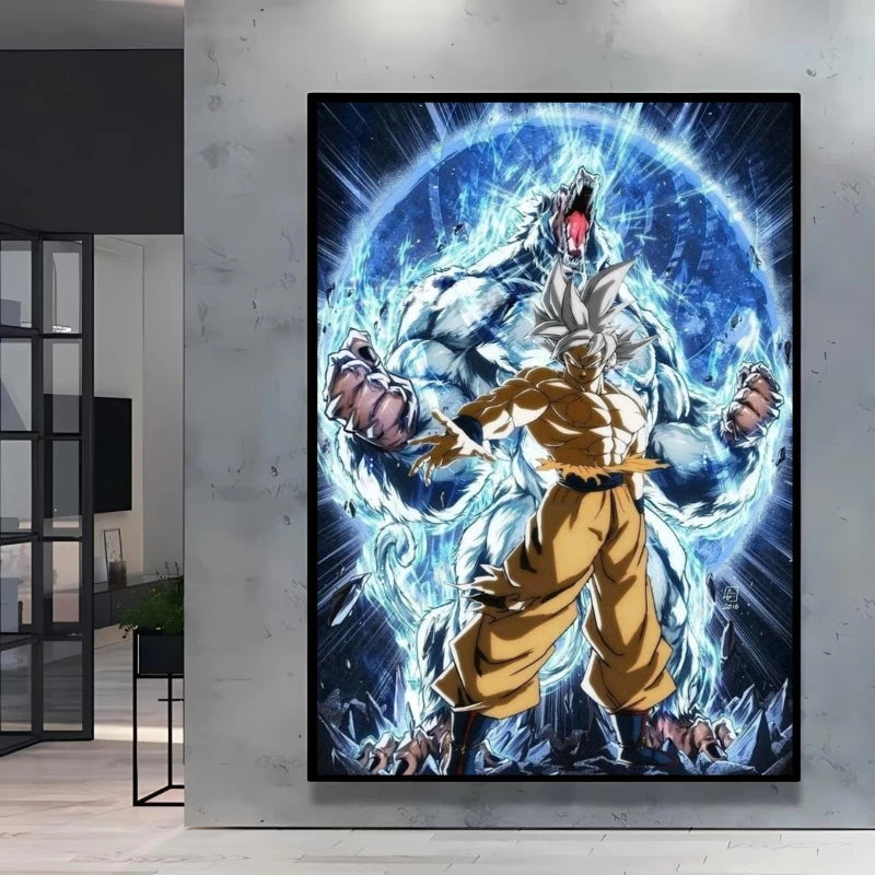 Poster on canvas Dragon Ball - Goku in front of a white Oozaru and the moon