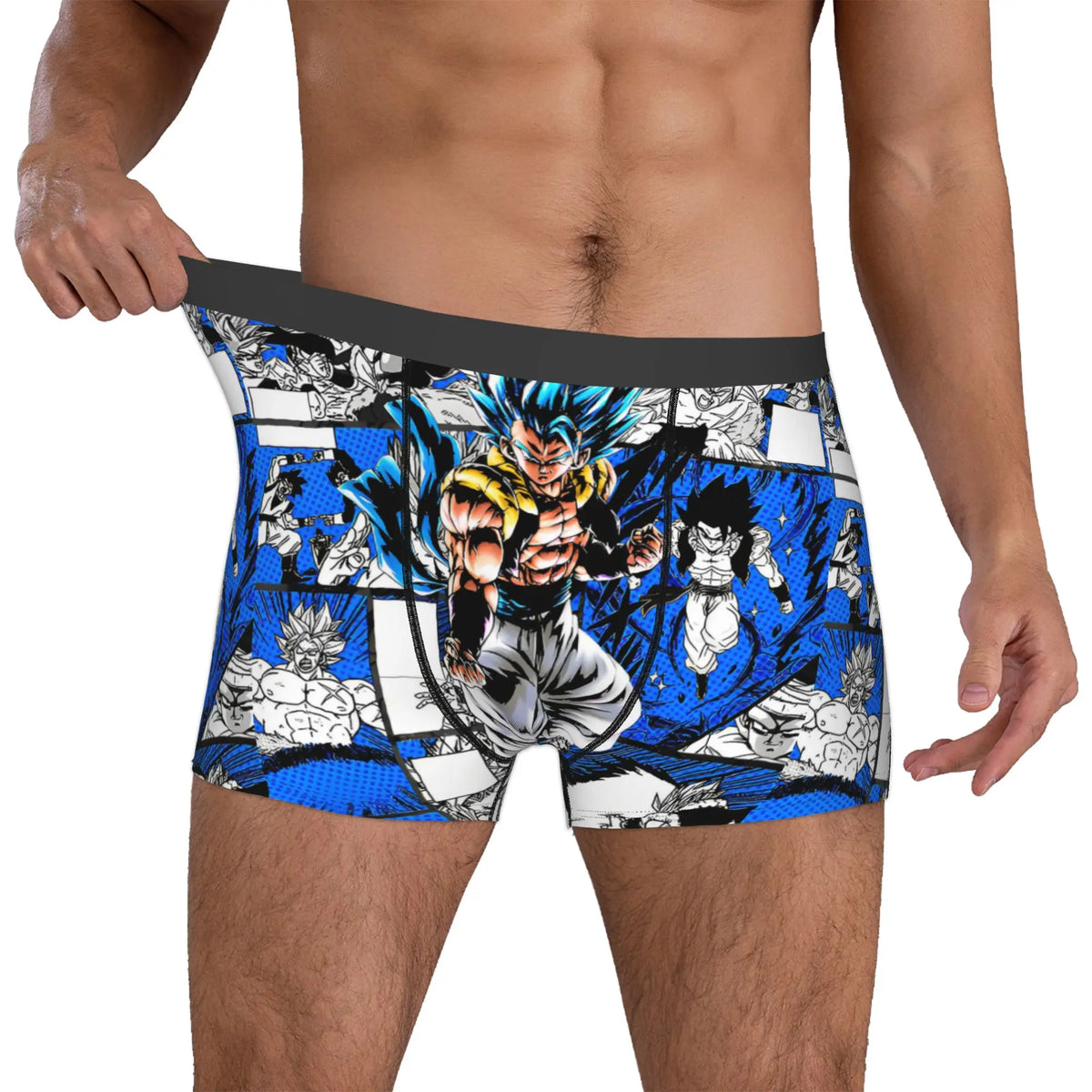 Boxer blu e bianco Dragon Ball - Gogeta Blue in vignette del manga