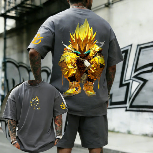 T-shirt grigio Dragon Ball Vegeta Super Saiyan accovacciato