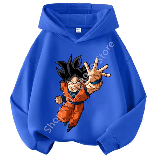 Sweat à capuche bleu pour enfant Dragon Ball - Goku au bras tendu