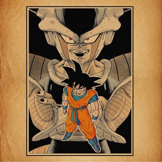 Poster rétro Dragon Ball - Goku face au portrait de Freezer