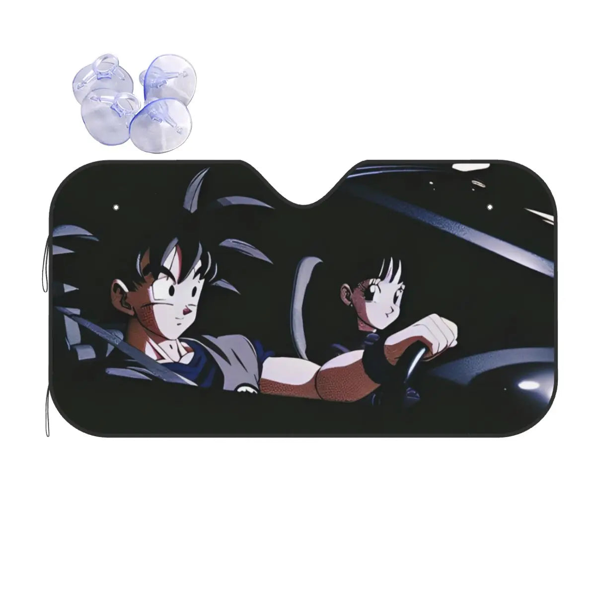Zwarte auto parasol Dragon Ball kanji Go en oranje merken