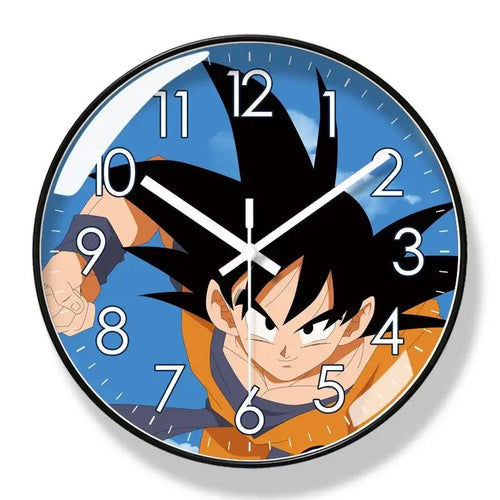 Horloge murale Dragon Ball - Portrait de Goku sur fond bleu et cadre noir