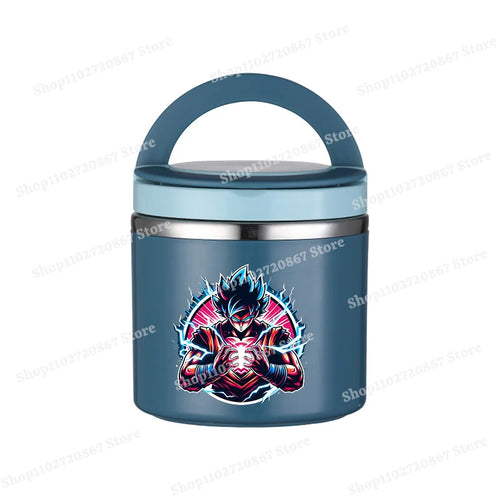 Fiambrera redonda azul Dragon Ball - Goku meditando y aura luminosa