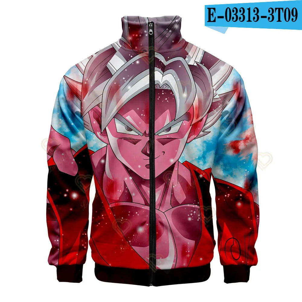 Veste zippée rouge et bleue Dragon Ball - Goku Ultra Instinct en gros plan
