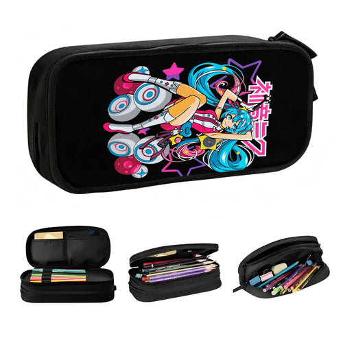 Vocaloid black pencil case - Hatsune Miku with multi-colored speakers
