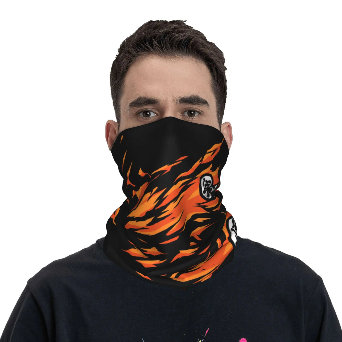 Black and Orange Dragon Ball neck tower - flames and Saiyan symbol