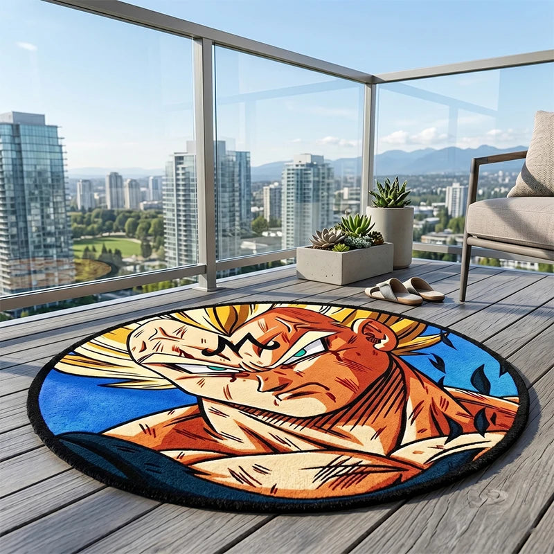 Dragon Ball runder Teppich - Majin Vegeta mit einem entschlossenen Look
