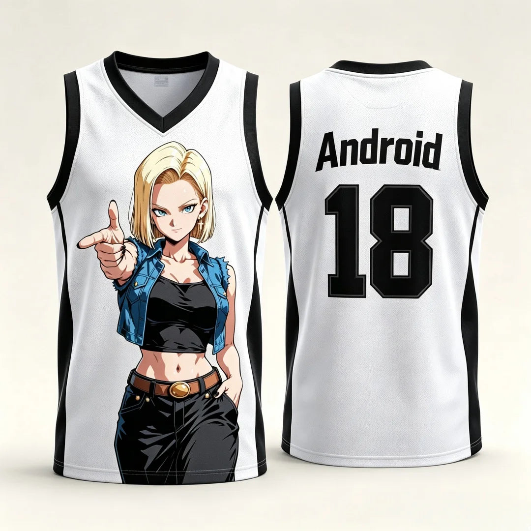 Débardeur de basket Dragon Ball - C18 blanc et noir