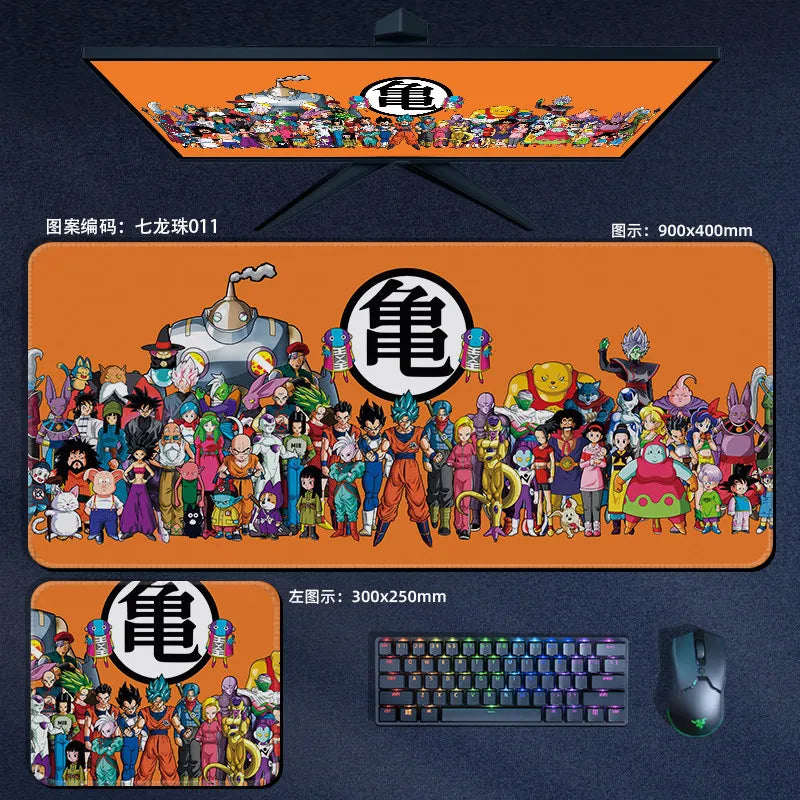 Tapis de souris orange Dragon Ball - personnages alignés et kanji Kame