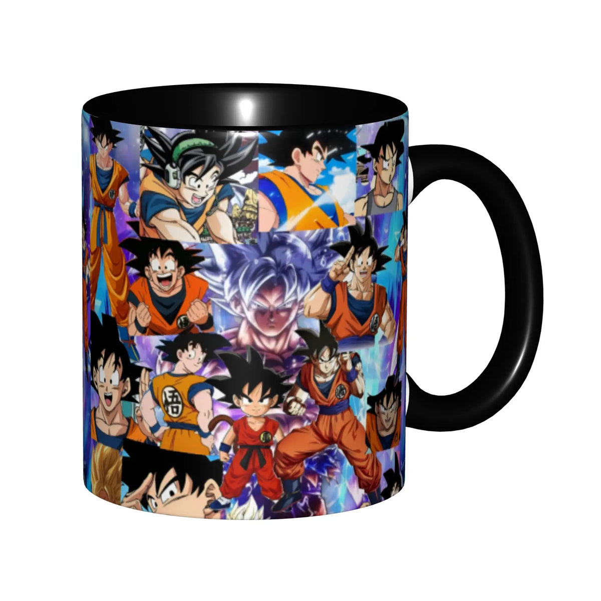 Mug noir Dragon Ball - Goku adulte et enfant avec leurs transformations