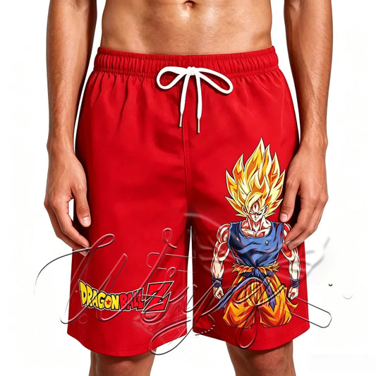 Dragon Ball Red Bath Shorts - Goku Super Saiyan and Z logo