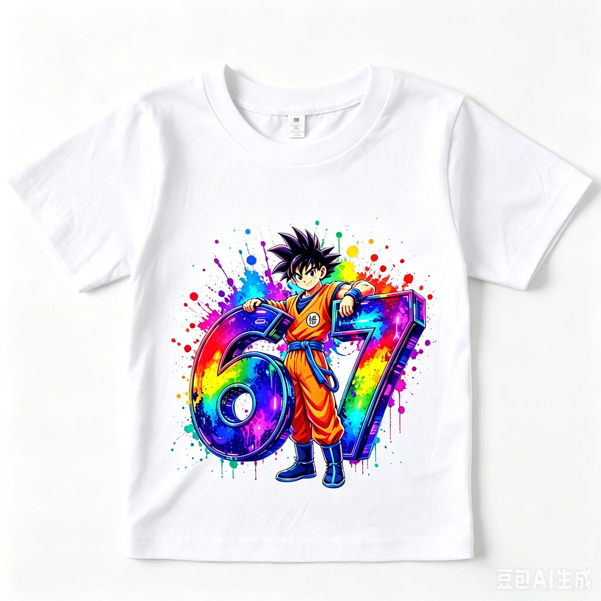 T-shirt gris foncé pour enfant Dragon Ball Goku et chiffre 67 multicolore