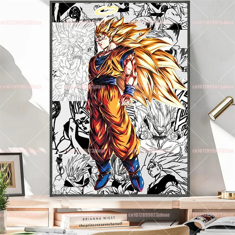 Pósteres manga Dragon Ball - Vegeta Goku y Broly a color