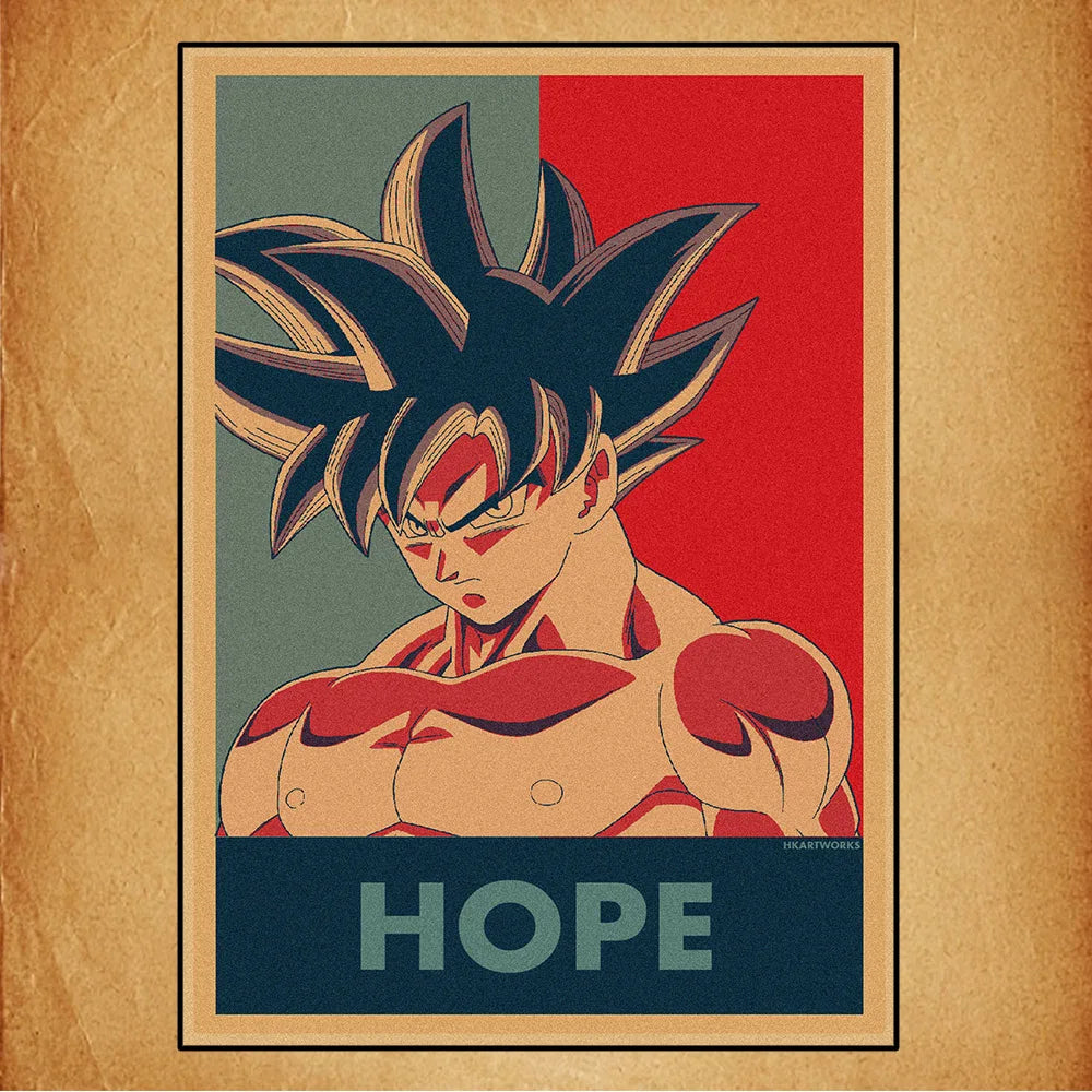 Affiche rétro Dragon Ball - Goku Hope en rouge et bleu