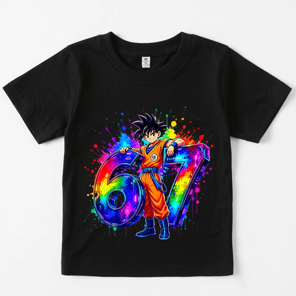 T-shirt gris foncé pour enfant Dragon Ball Goku et chiffre 67 multicolore
