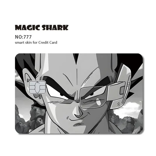 Sticker pour carte bancaire noir et blanc Dragon Ball - Vegeta et son détecteur