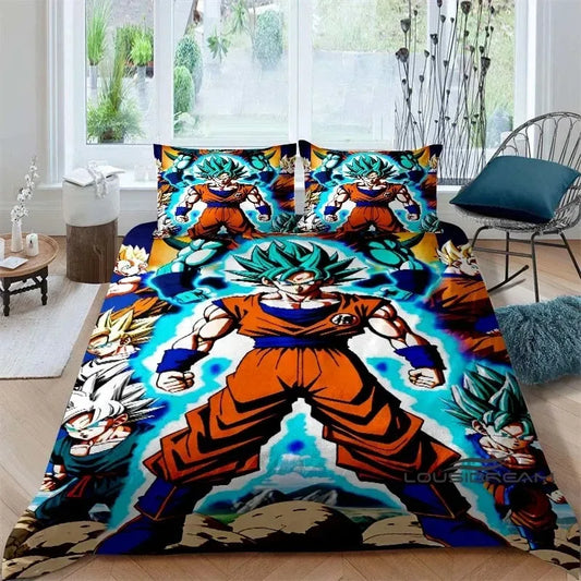 Housse de couette Dragon Ball - Goku Super Saiyan Blue et collage manga