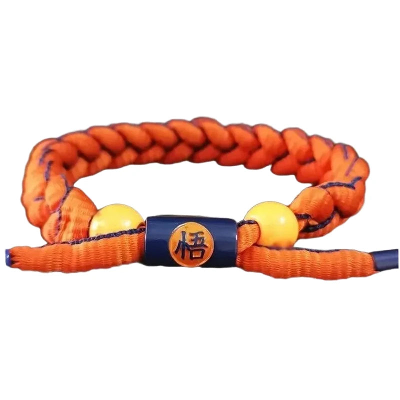 Pulsera trenzada naranja Dragon Ball - kanji Go y cuentas naranjas