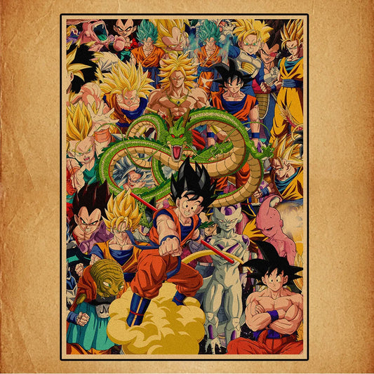 Poster rétro Dragon Ball - Shenron et la galerie des héros