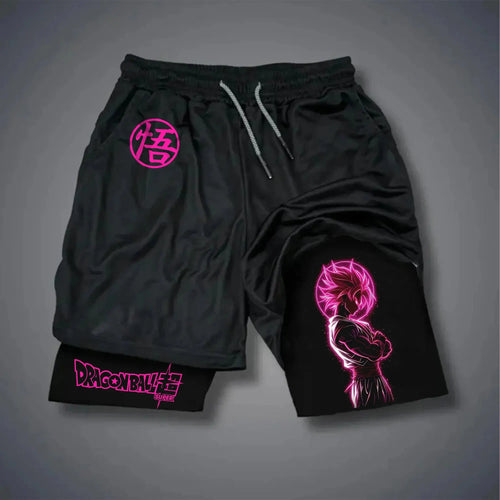 Schwarze Sportshorts Dragon Ball - Schwarz Goku Rose und rosa Kanji