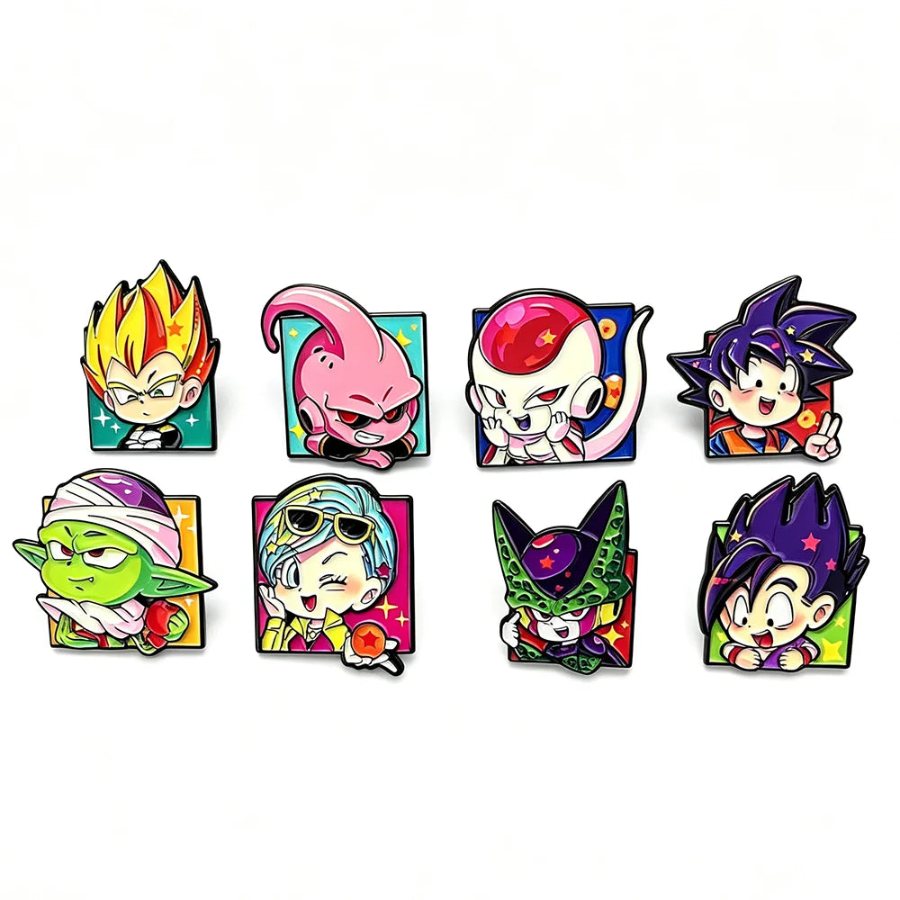 Los 8 Pins Dragon Ball - Porträts von Goku Vegeta Piccolo und ihren Freunden