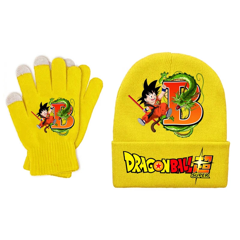Ensemble bonnet et gants jaunes pour enfant Dragon Ball - Goku Shenron et lettre B