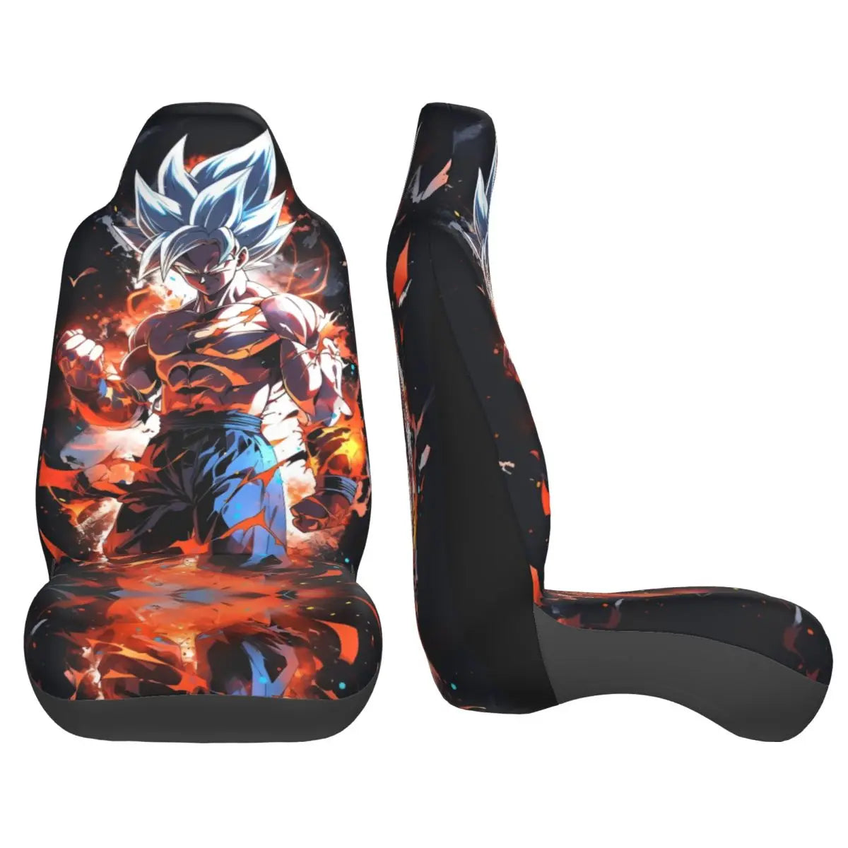 Front Seat Covers Dragon Ball - Goku Ultra Instinct and Red Flames