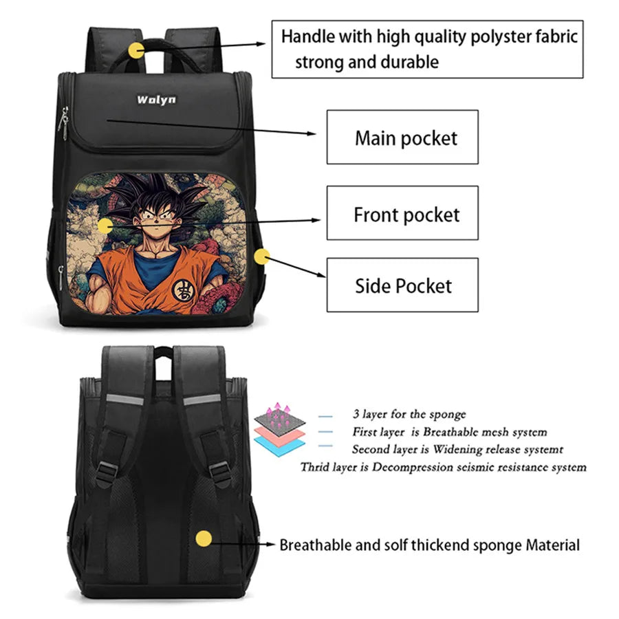 Sac à dos noir Dragon Ball - Goku en portrait sur fond vieilli