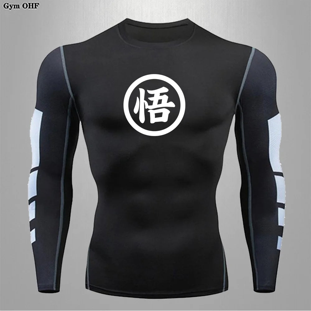 Graues Sportoberteil mit langen Ärmeln Dragon Ball - kanji Go black