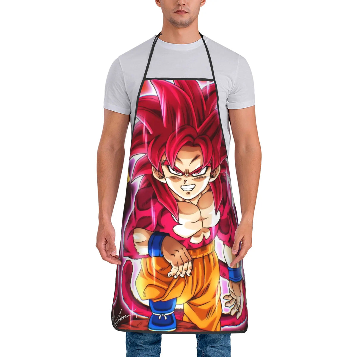 Delantal naranja Dragon Ball - Goku niño y kanji grande Go