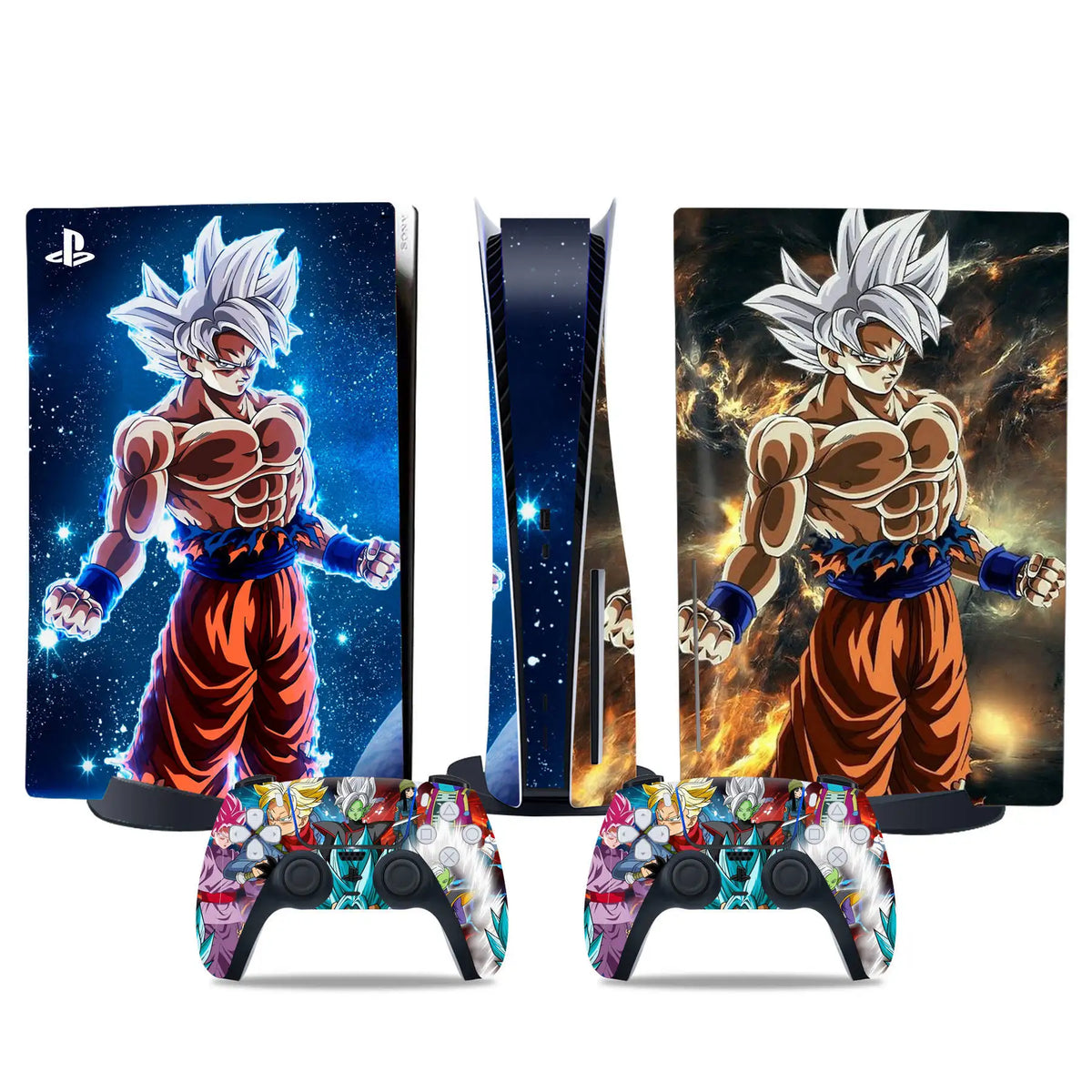 Sticker PS5 et manettes Dragon Ball - Goku Ultra Instinct et auras bleue et dorée