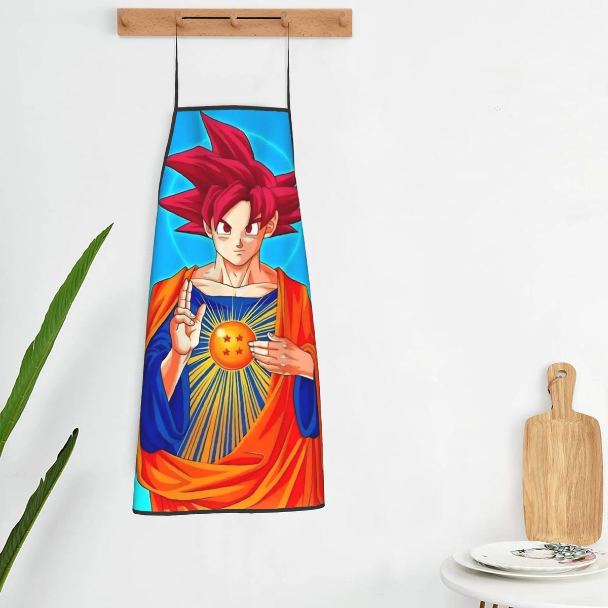 Tablier turquoise Dragon Ball - Goku Super Saiyan God et boule de cristal