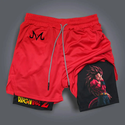 Short double couche rouge Dragon Ball - Goku Super Saiyan 4 sur doublure noire