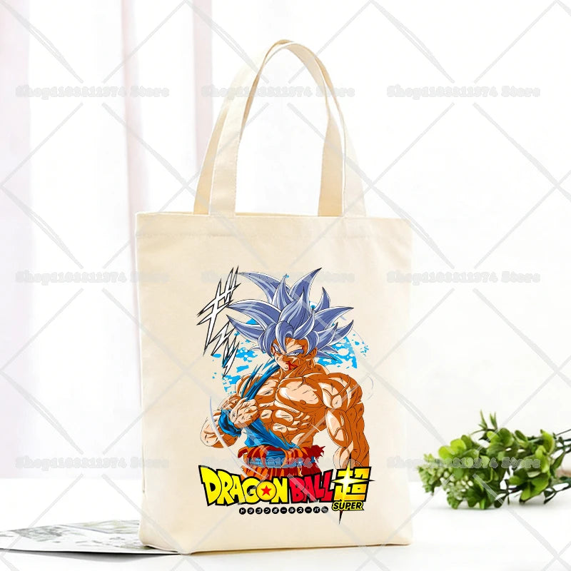 Borsa tote beige Dragon Ball - Goku e scritta verticale