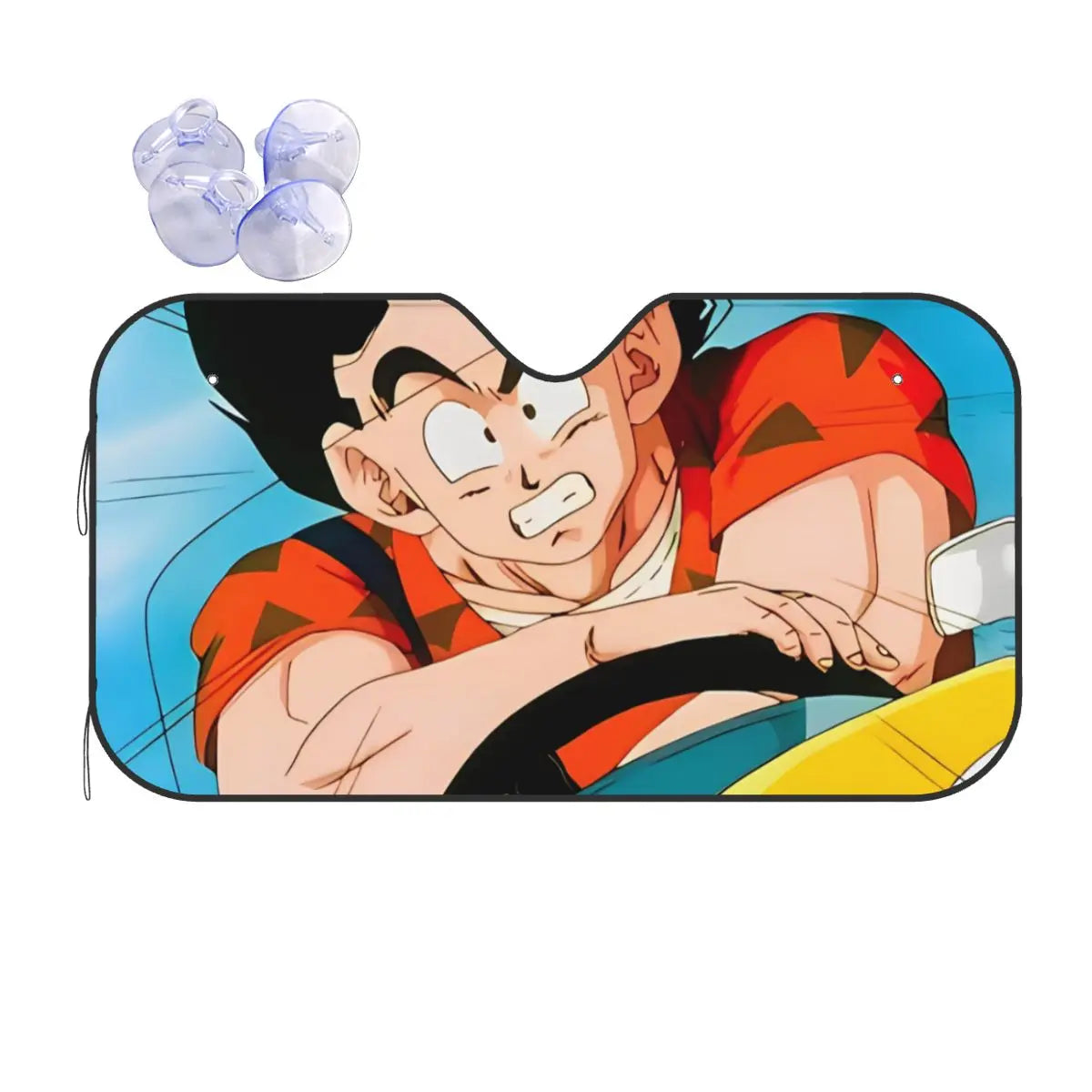Zwarte auto parasol Dragon Ball kanji Go en oranje merken