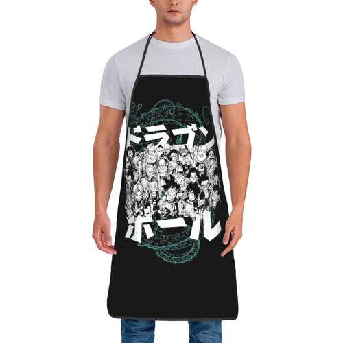 Dragon Ball schwarze Schürze - Collage Krieger und japanische Charaktere